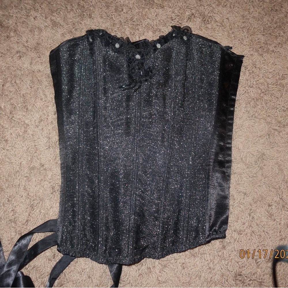 Shirley of Hollywood Black Corset Top Vintage Glam Coquette Luxury